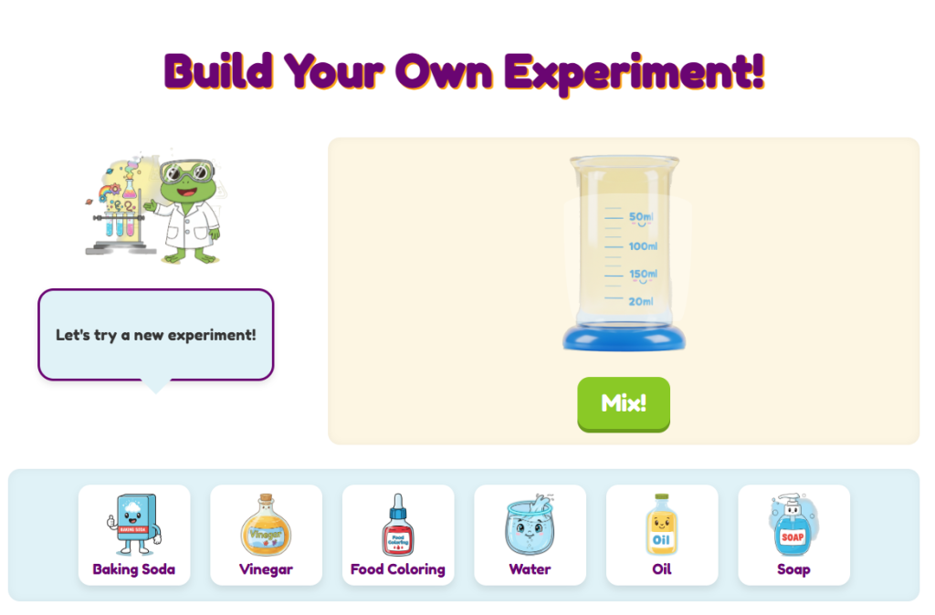 Interactive science experiment creation interface