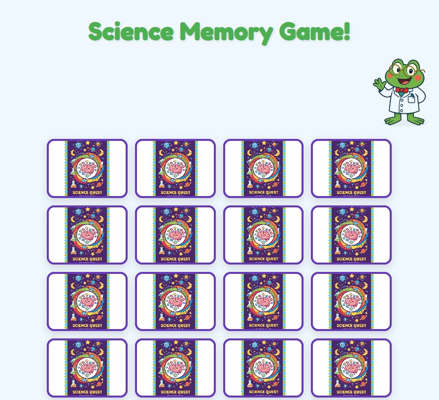 Colorful memory game with science theme