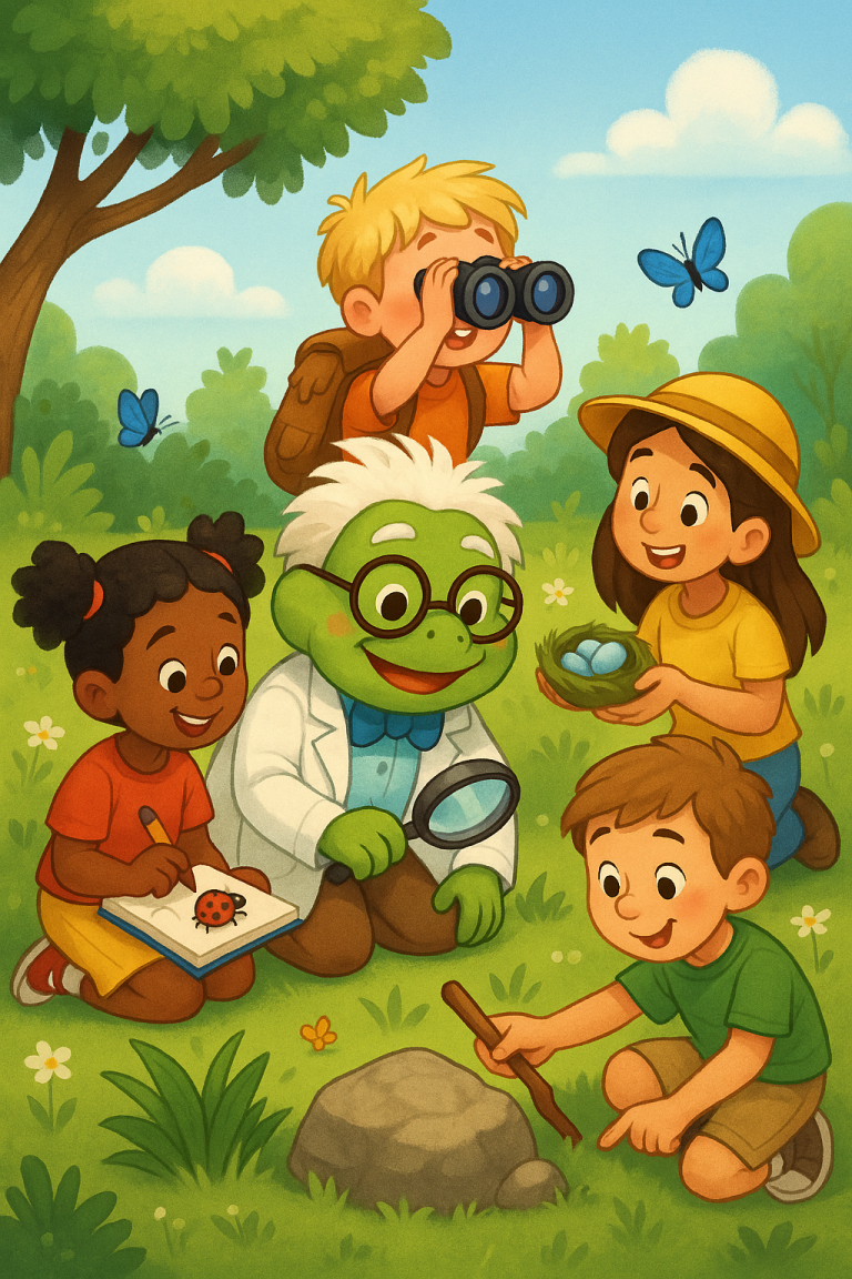 Children exploring nature with a guide.