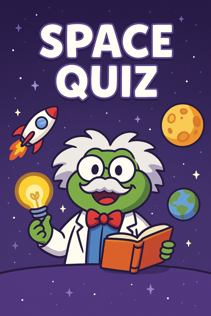 Cartoon scientist with space elements.